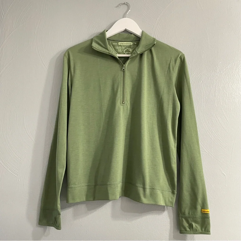 Sport Science wool 2.0 base-layer top pullover half zip green outdoor thumbholes - Picture 2 of 9